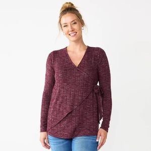 SONOMA NWT Burgundy Long Sleeve Maternity Nursing Wrap Top M Maternity